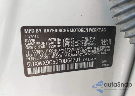 2015 BMW X3 xDrive28I from USA, damaged, VIN 5UXWX9C50F0D54791